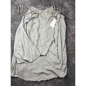 Tobi Top Womens Small Cold‎ Shoulder Spaghetti Strap Tunic Gauzy Loose Fit Olive